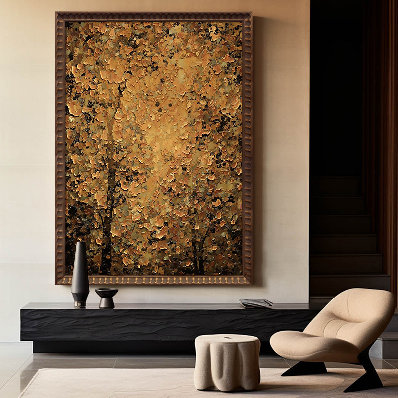French-Style Vintage Money Tree Hand-Painted Oil Painting, Living Room Textured High-End Decorative Painting, Niche Entrance Art Hanging Painting