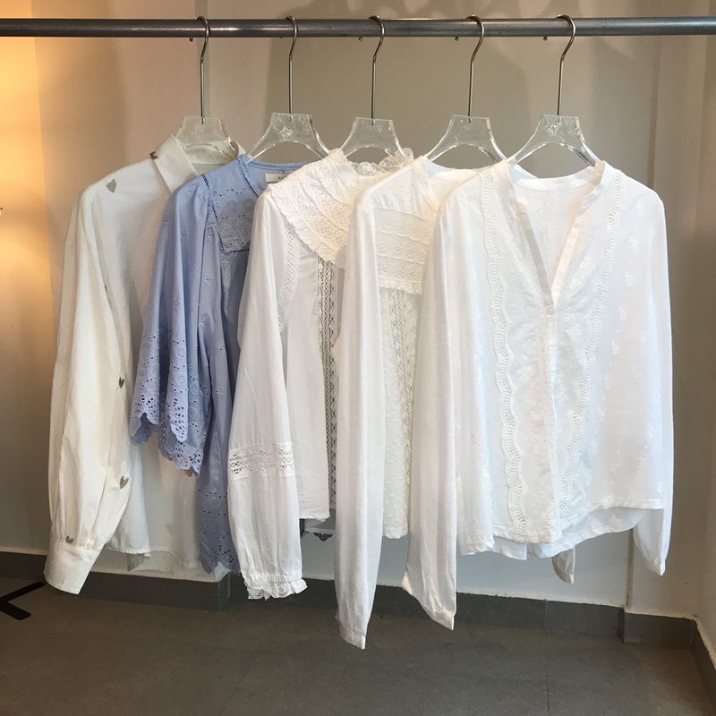 Animals Are Fierce, Foreign Trade Surplus, French-Style Hollow Embroidery Lace Patchwork Shirt Top