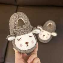 Childrens cotton slippers boys indoor baby mens cotton shoes furry shoes cute thickened bag heel childrens slippers winter