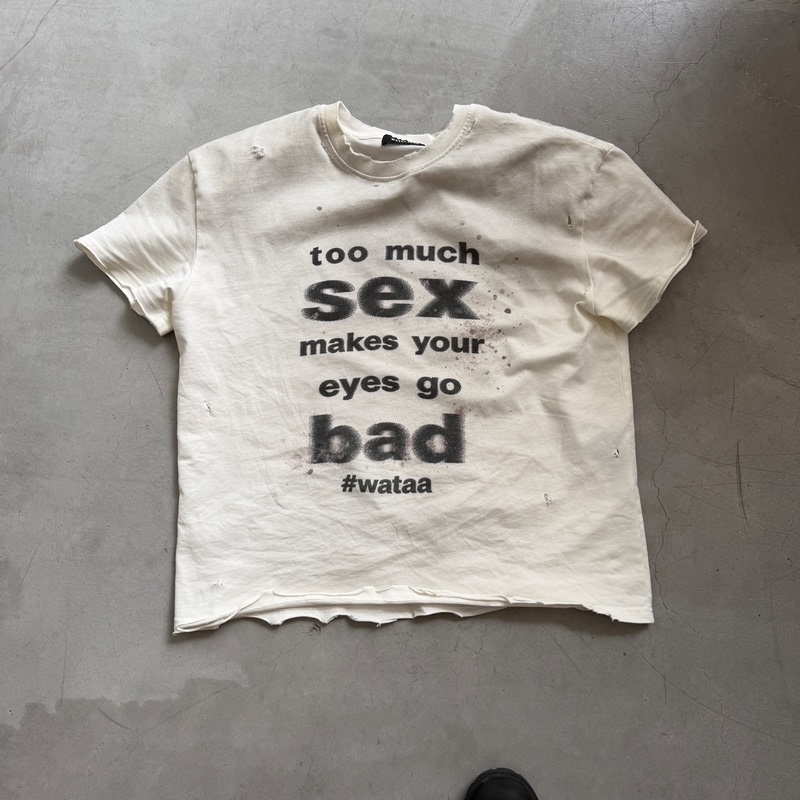 Wataa Club “Don'T Sex” Washed Distressed Distressed Short-Sleeved Printed T-Shirt with Vintage Short Sleeves Wataa Club “Don'T Sex” Washed Distressed Distressed Short-Sleeved Printed T-Shirt with Vintage Short Sleeves
