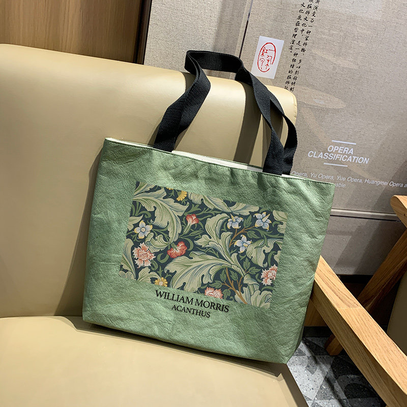 Custom Tyvek Paper Bag Oil Painting Style Minimalist Eco-Friendly Tote Bag Shoulder Crossbody Commuter Bag With Logo Printing - Thumbnail 2