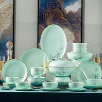 One meter YaYaYa gold edge ink tableware set bowls and plates household dishes set household simple Chinese style ceramics