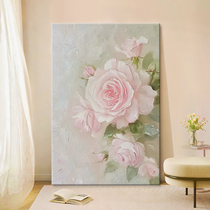 Cream style pink peony pure hand-painted oil painting living room decoration painting blooming rich restaurant entrance rose hanging painting