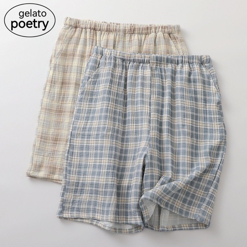 Japanese-Style Gp Pure Cotton Gauze Plaid Men's Sleep Shorts Loose Large Size Thin Home Wear Five-Point Pants Mid-Length Pants Japanese-Style Gp Pure Cotton Gauze Plaid Men's Sleep Shorts Loose Large Size Thin Home Wear Five-Point Pants Mid-Length Pants