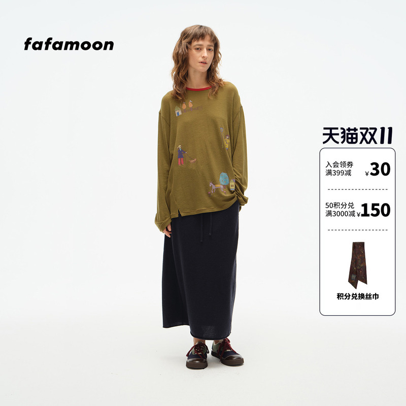 Fafamoon Designer Brand Autumn and Winter "Lighter of Lights" Printed Loose Long-Sleeved T-Shirt