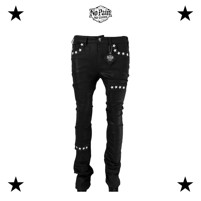 Nopainnogains 2026 Skinny American Street Style Black Waxed Rivet Embroidered Flared Jeans Nopainnogains 2026 Skinny American Street Style Black Waxed Rivet Embroidered Flared Jeans