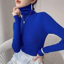 New autumn clothing for women Klein blue pile collar sweater bottoming shirt turtleneck sweater tight slim fit inner top