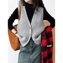 Luxi Japanese minimalist layered knitted vest button cardigan for women with sleeveless sweater vest vest ss331