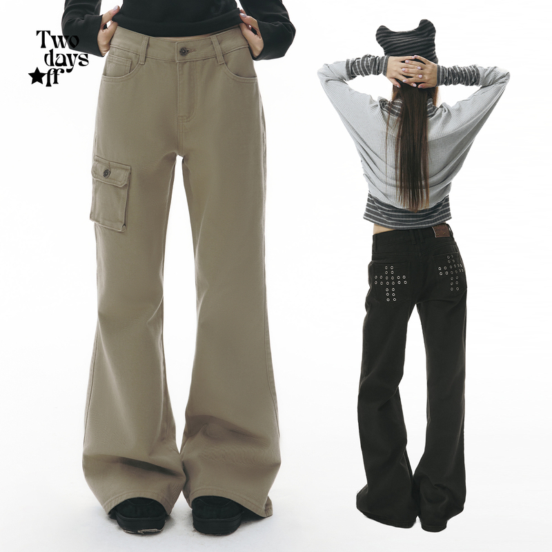 Twodaysoff Korean Style Light Asian Style Cross-Studded Workwear Jeans for Women, Autumn Slimming Flared Long Pants Twodaysoff Korean Style Light Asian Style Cross-Studded Workwear Jeans for Women, Autumn Slimming Flared Long Pants