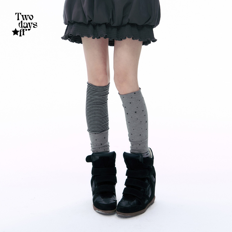 Twodaysoff Korean Style Vintage Striped Polka Dot Color-Blocked Calf Socks for Women Early Autumn Elastic Mid-Calf Socks