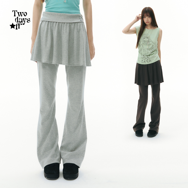 Twodaysoff Double Weekend Korean Y2K Micro-Flared Two-Piece Casual Pants Set for Women, Summer Slimming Pleated Long Pants
