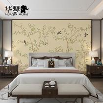New Chinese style flower and bird TV background wall wallpaper French American living room bedroom wallpaper seamless wall covering mural customization