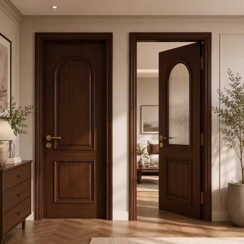 Painted Mid-Century Style Bedroom Door, Song-Style French Painted Door, Solid Wood Composite Interior Door, Walnut Color Room Wooden Door Painted Mid-Century Style Bedroom Door, Song-Style French Painted Door, Solid Wood Composite Interior Door, Walnut Color Room Wooden Door
