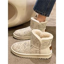 Hong Kong velvet snow boots 2024 winter new thickened warm bread cotton shoes womens waterproof anti-slip short boots