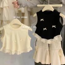 Balabala 2024 new summer childrens bow lace vest girls sweet style