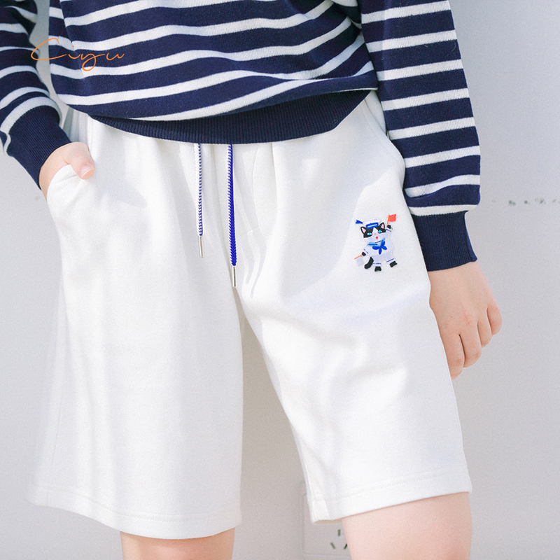 Word Rain Summer Cotton air layer Pearl ground Sports 50% Pants Embroidered 50% Pants Young Girl