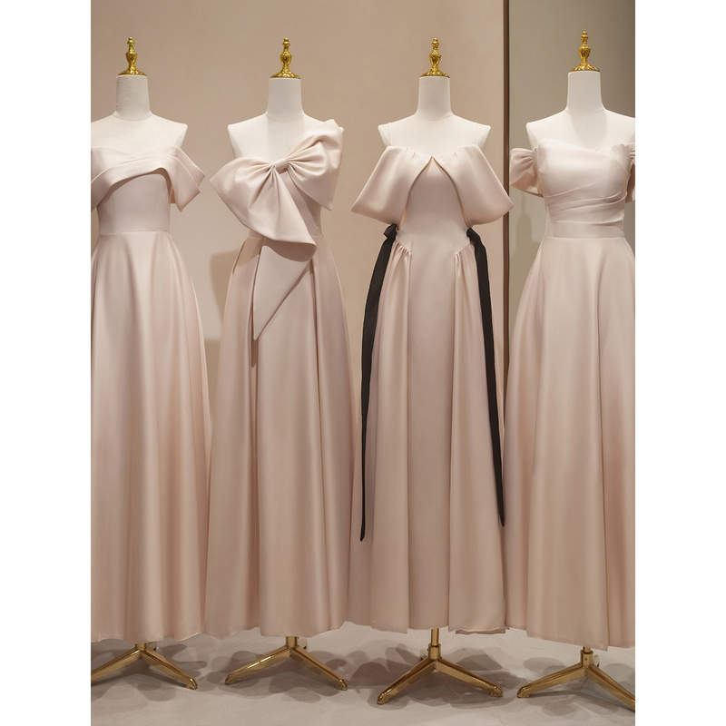 French-Style Bridesmaid Dresses 2025 New Satin Evening Dresses for Girlfriends and Sisters, Can Be Worn Casually, with a High-End and Elegant Feel