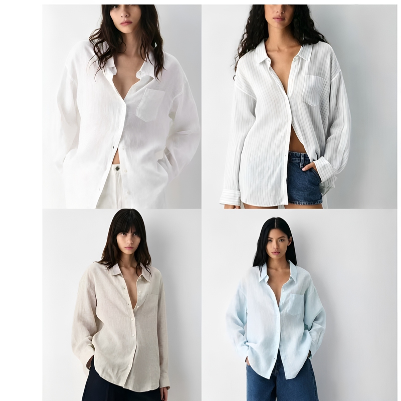 Canadian Oem Aritzia Light and Mature Elegant Style Cotton and Linen Shirt Long-Sleeved Loose Lazy Style Workwear Top