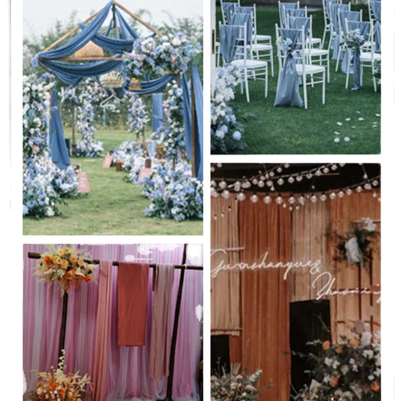 New wedding wooden frame arch cloth curtain polyester cloth wedding background gauze curtain welcome area flower door decoration curtain