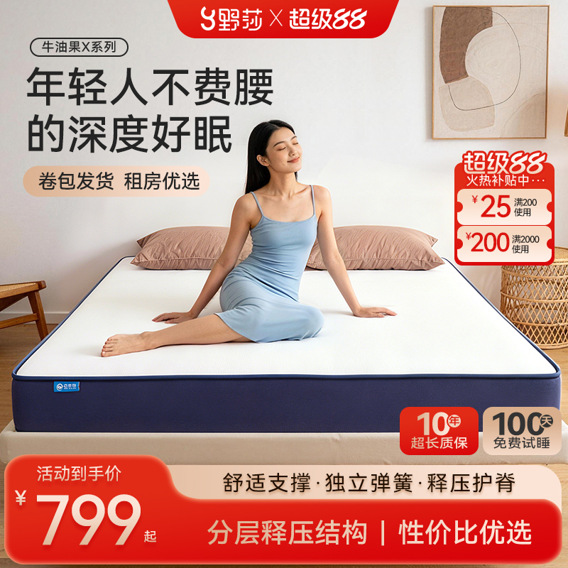 Yessa Avocado X Series Independent Spring Coconut Palm Memory Foam Latex Mattress Spine-Protecting Rental Mattress Purnos