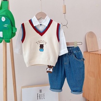 Baby spring vest childrens college style bear knitted vest baby sleeveless top spring boys clothes trendy