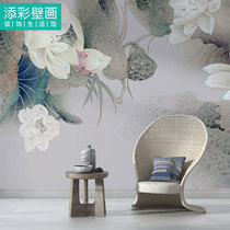 The Silent Wind Wall Clog Erasable Hotel Bag Compartment Wall Bug Grey Blue Ancient Wind Lotus Lotus Leaf Restaurant Decoration Background Wall Environmental Protection
