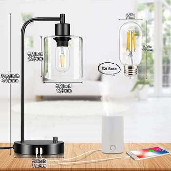 0V American-Style Desk Lamp for Bedroom Bedside with Touch Knob Dimming, USB Wireless Charging, and Ac Socket