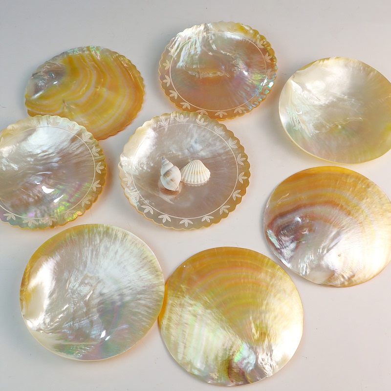 Natural Shell Yellow Plate, Oyster Shell, Creative Yellow Plate, Caviar Plate, Restaurant Seasoning Plate, Decorative Dinner Plate