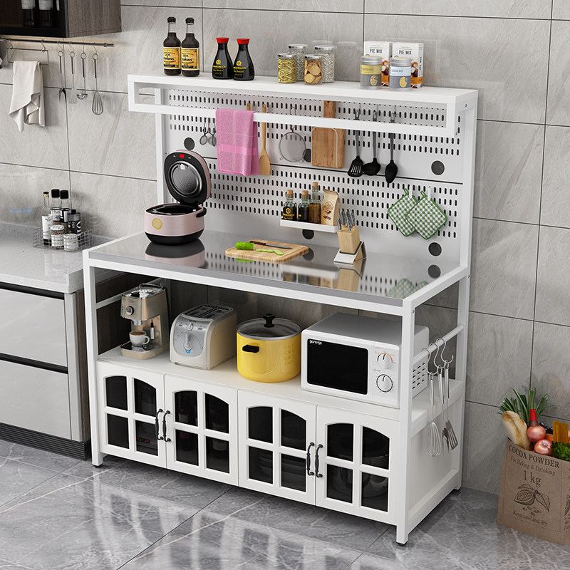 Perforated board kitchen shelf multi-functional multi-layer storage microwave sideboard stainless steel operating table cutting vegetables