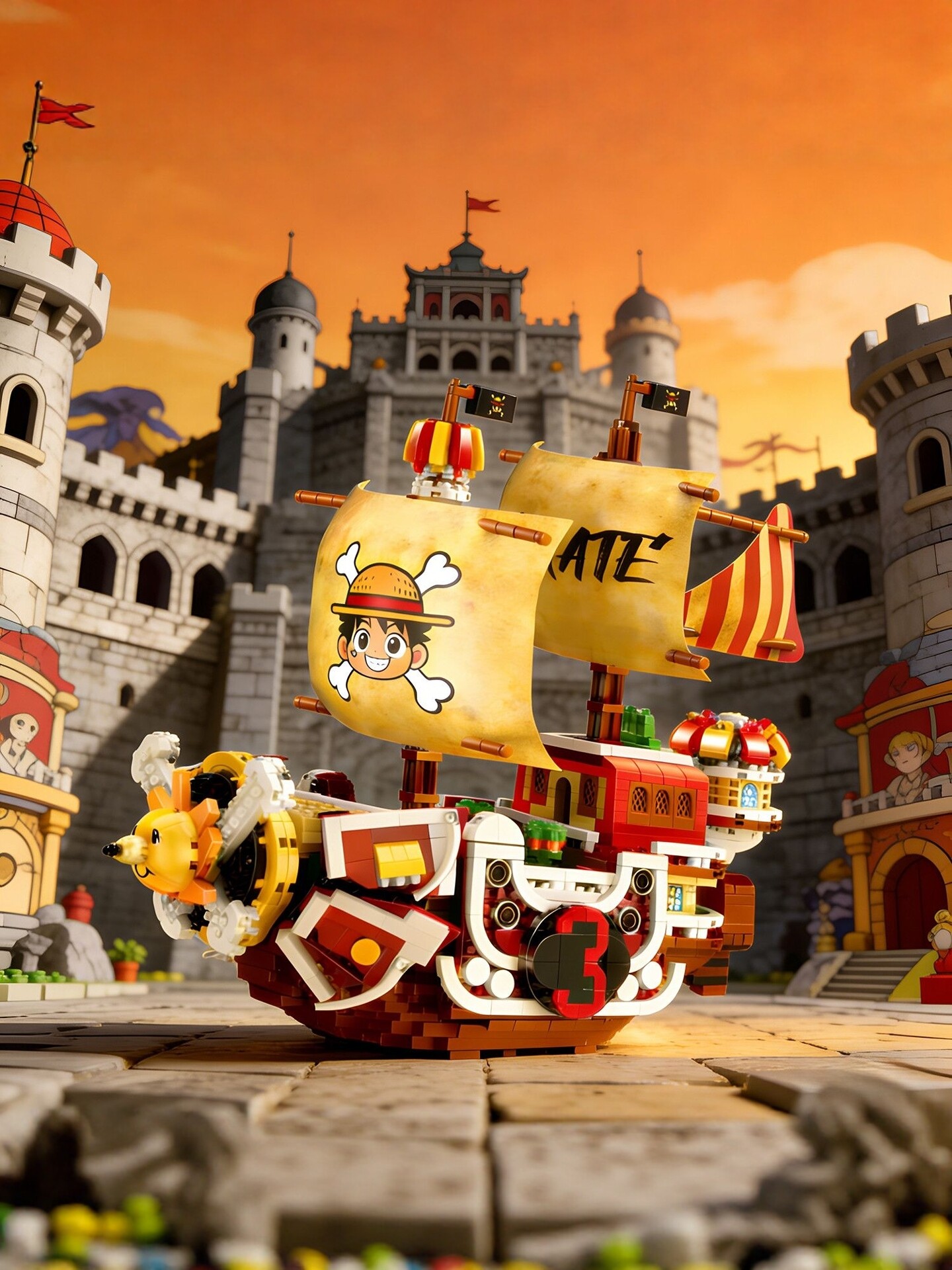 One Piece Building Blocks Anime Straw Hat Crew Sunny Ship Model Boys and Girls Educational Assembly Building Block Toys Gift