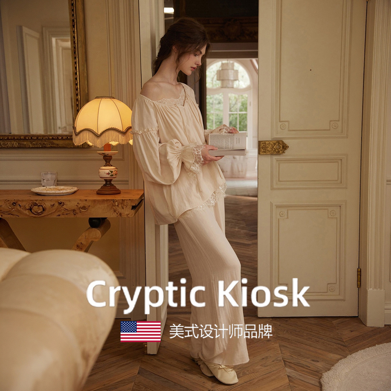 Cryptic Kiosk Palace-Style Beautiful Pajamas for Women, Spring and Autum French Lace Home Wear Set