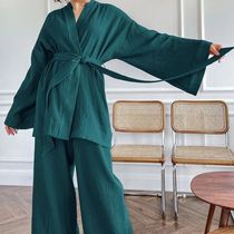 100% Cotton Sleepwear Women Pajama Robe Sets Flare Sleeve Ni