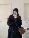 Black mink velvet sweater knitted cardigan for women autumn and winter Korean mid-length loose lazy high-end coat coat