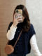High-End Navy Blue Knitted Vest with Small Flying Sleeves for Women, Autumn and Winter Lazy Style, Cable Knit, Layered Sleeveless Sweater Outerwear