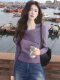 French style irregular one-line collar black long-sleeved sweater for women in autumn and winter slim-fitting bottoming sweater top