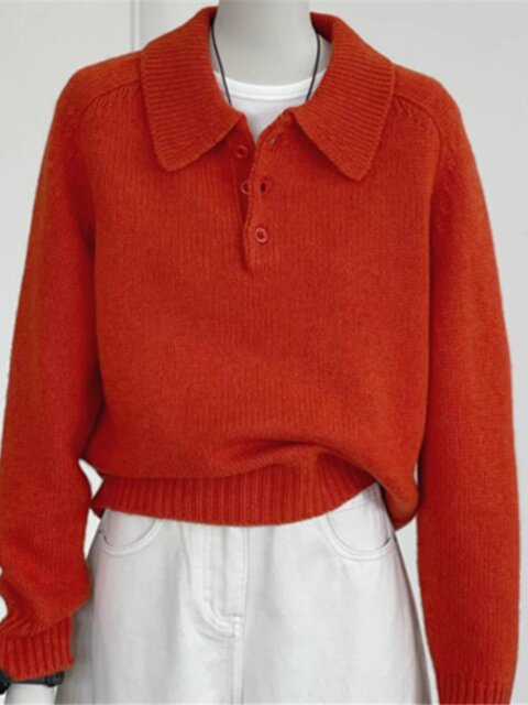 Japanese thickened polo collar sweater for women in autumn and winter new style inner base sweater lapel wool lazy top