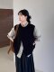 Stylish Black Round-Neck Sleeveless Knitted Vest for Women, Autumn and Winter Layering Sweater, Chic and Unique Top with Slits