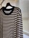 Early Spring Long-Sleeved Knit Top for Women, Loose and Casual, Mask T-Shirt, Sun Protection Cover-Up, Thin Striped Round Neck Color-Blocked Top