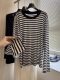 Early Spring Long-Sleeved Knit Top for Women, Loose and Casual, Mask T-Shirt, Sun Protection Cover-Up, Thin Striped Round Neck Color-Blocked Top