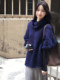 French high-end blue turtleneck sweater for women in autumn and winter with pile collar cape and vest sweater pullover top