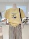 Thirteen Rows Korean-Style Yellow Cartoon Cat Embroidered Short-Sleeve T-Shirt for Women, Summer Age-Reducing Base Shirt, Loose Top