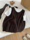 High-end brown cardigan knitted vest for women spring and autumn layered wool vest short sweater vest jacket top