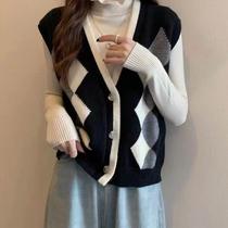 Autumn new loose slimming rhombus vest Korean style versatile fashion sweater trendy outdoor sweater for endless wear