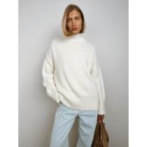 Cross-border half turtleneck sweater Europe and America 2023 autumn and winter Amazon womens commuter solid color turtleneck knitted pullover sweater