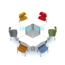 Trapezoidal discussion training table hexagonal modular conference table special-shaped group activity table and chairs white maple group auxiliary table
