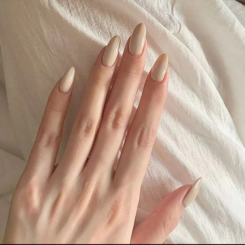 Short Handmade Wearable Nails, Simple and High-End, Solid Color Pudding Milky White Finished Nail Patches, Suitable for Spring and Summer, Pregnant Women and Students