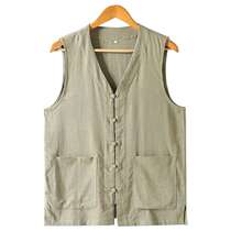 Mens linen vest Chinese style summer thin cotton and linen vest Льняной жилет
