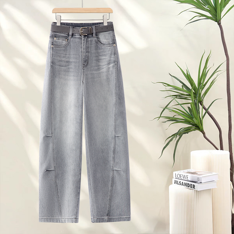 High-End Pencil Gray Versatile Wide-Leg Scythe Pants for Women, High-Waisted Scimitar Pants, 2025 Spring and Summer New Denim Pants
