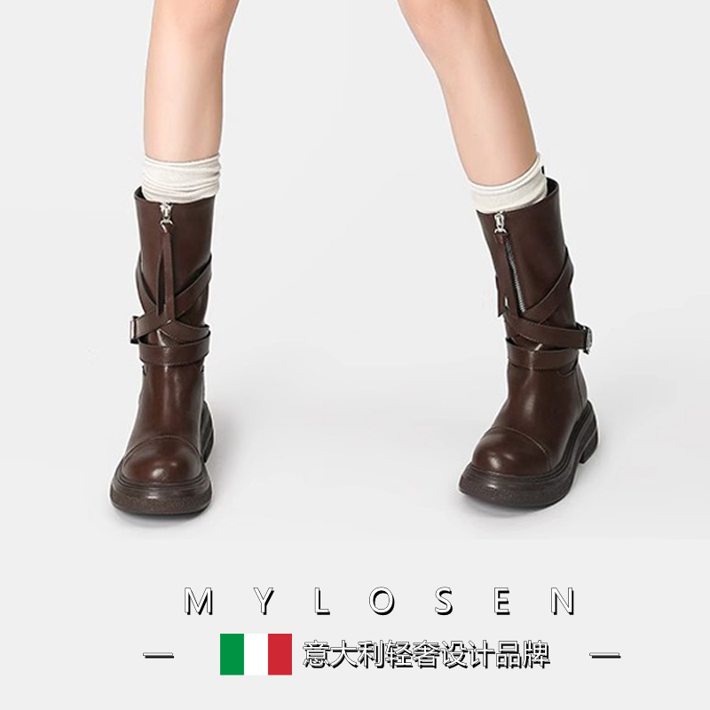 Mai Luosen 2026 Autumn/Winter New Style Western Boots Mid-Calf Boots Women's Riding Boots Versatile Western Boots for Women
