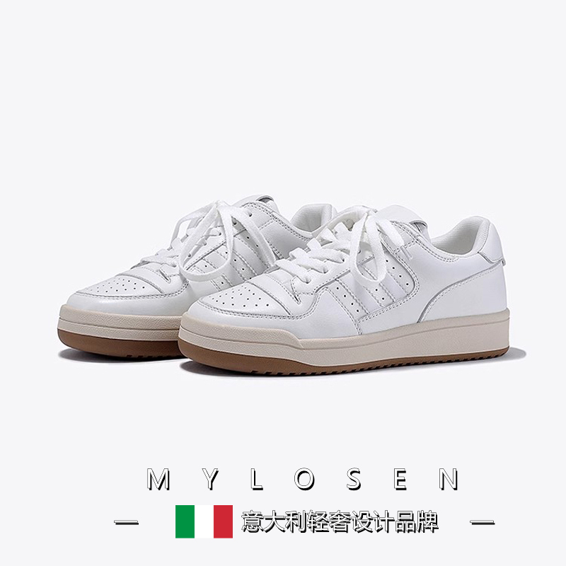 Mai Luosen 2026 Early Spring New Leather White Sneakers for Women, Comfortable College Style Platform Shoes, Versatile Casual Shoes